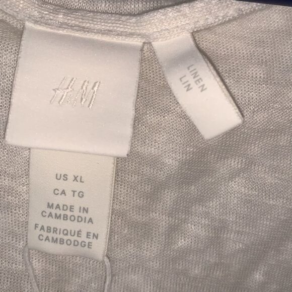 H&M Womens Linen Tie-Front Long Sleeve Top XL White - Picture 4 of 10